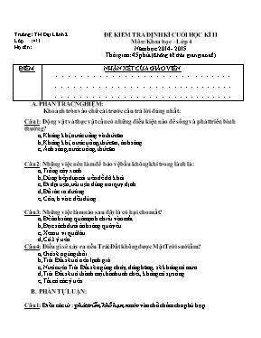 Đề kiểm tra định kỳ cuối học kỳ II môn Khoa học Lớp 4 - Năm học 2014-2015 - Trường Tiểu học Số 1 Trà Sơn (Có đáp án)